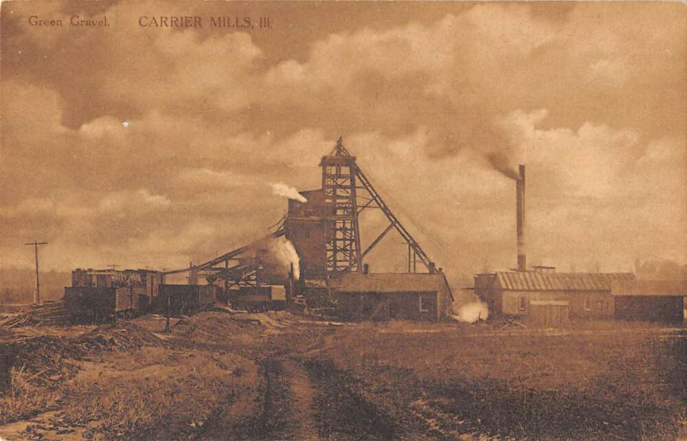 Carrier Mills Illinois Green Gravel Mining Vintage Postcard AA54882