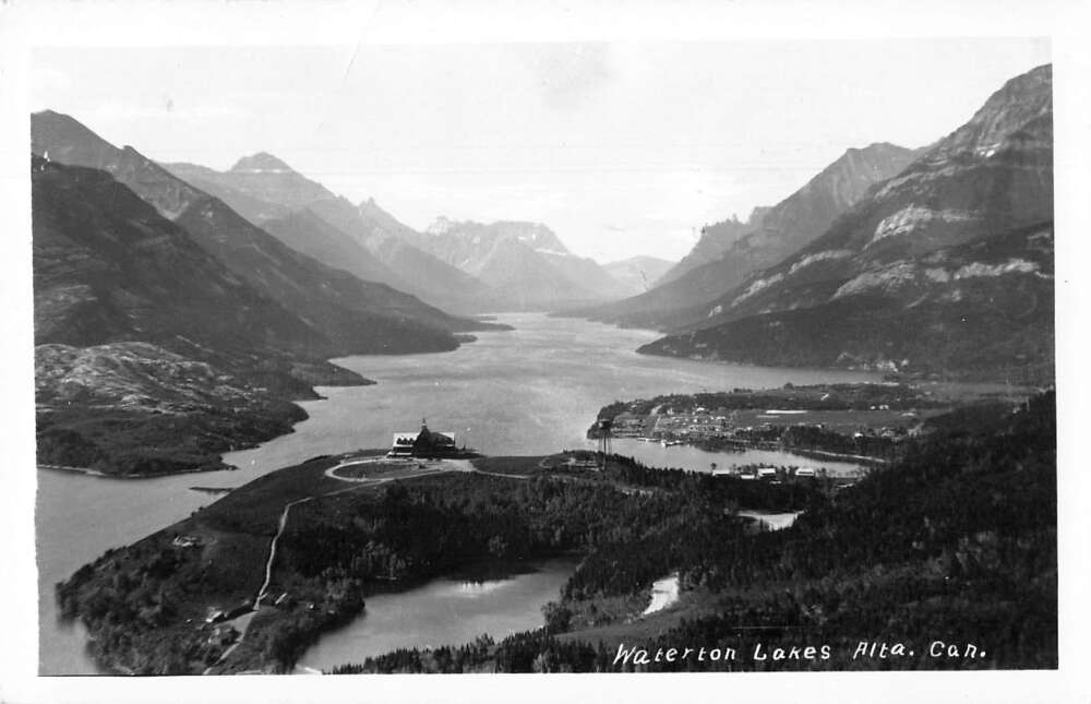 Waterton Lakes Alta Canada Birds Eye View Real Photo Vintage Postcard ...