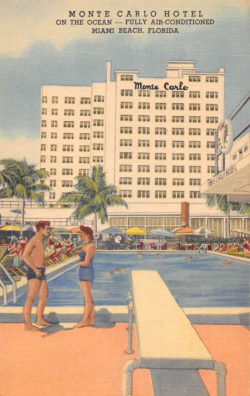 MIAMI BEACH FLORIDA BLUE WATERS HOTEL VINTAGE POSTCARD