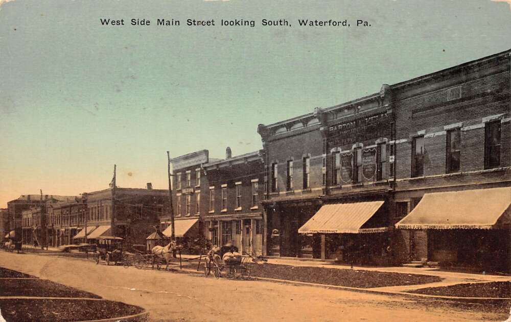 Waterford Pennsylvania Main Street Looking South Vintage Postcard