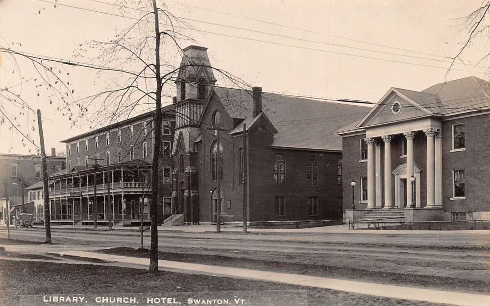 Swanton Vermont Library Church and Hotel Real Photo Vintage Postcard ...