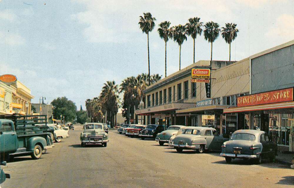 Hemet California Harvard Street Storefronts Vintage Postcard U985