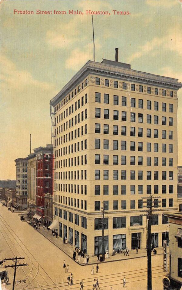 Houston Texas Preston Street View from Main Street Vintage Postcard U1242