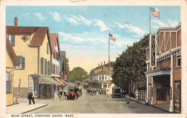 Vineyard Haven Massachusetts Main Street White Borders Vintage Postcard U1520