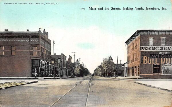 Jonesboro Indiana Main and Third Streets Looking North Vintage Postcard U1444