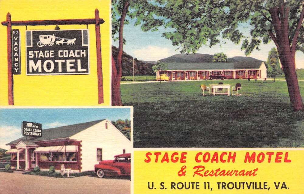 Troutville Virginia Stage Coach Motel & Restaurant Multi-View Card PC U1694  - Mary L. Martin Ltd. Postcards