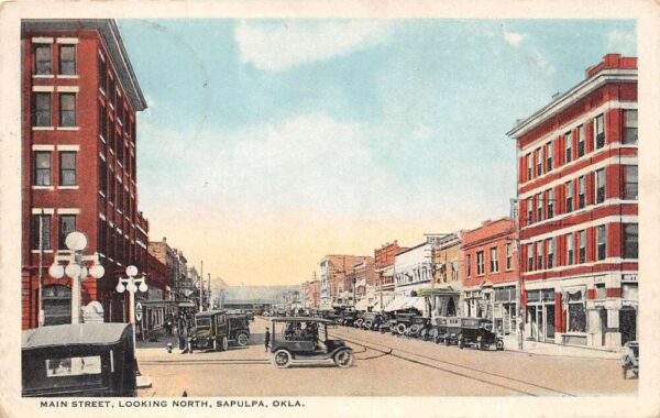 Sapulpa Oklahoma Main Street, Looking North Shops & Automobiles PC U1997