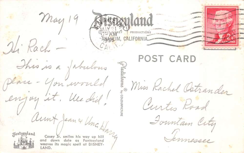 Disneyland Fantasyland Casey Jr Circus Train Vintage Postcard AA64854