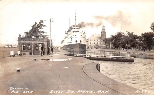 Sault Ste Marie Michigan Steamer in Locks Real Photo Vintage Postcard AA65232