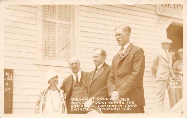 Hermosa South Dakota President Coolidge before Church Real Photo PC AA66005