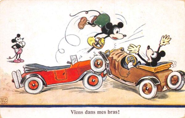 Mickey Mouse Crashing Car Humor Vintage Postcard AA67577