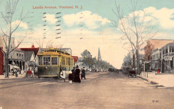 Vineland New Jersey Landis Avenue Street Car Stop Vintage Postcard U4530