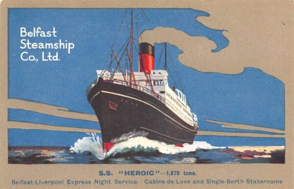 SS Heroic Belfast Steamship Co Vintage Postcard AA68726