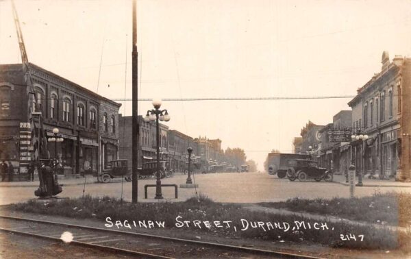 Durand Michigan Saginaw Street Real Photo Vintage Postcard U5905