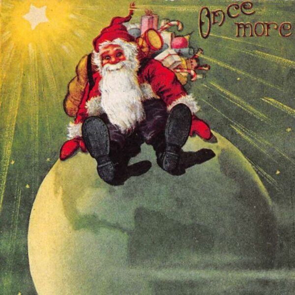 vintage postcard of santa on the world