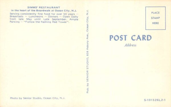 Ocean City New Jersey Simms' Restaurant, Multi-View Chrome Vintage PC U10075 - Image 2