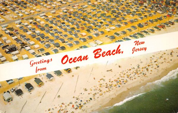 Ocean Beach New Jersey Greetings, Beach Scene, Photochrome Vintage PC U10130