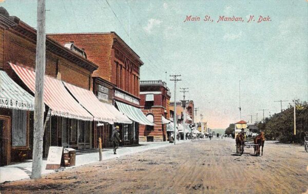 Mandan North Dakota Main Street, Grocery Store, Color Lithograph PC U10280