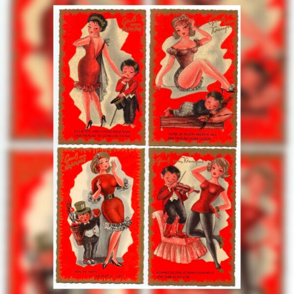 Set of 6 Krampus Gruss aus Pin-up Girls Romance Vintage Postcard