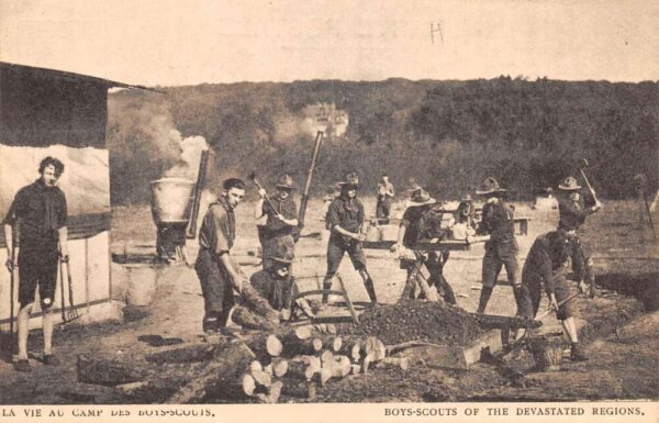 France Post-WW1 Boy Scouts "Devastated Regions" Vintage Postcard AA75305