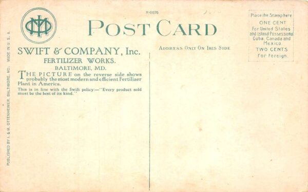 Baltimore Maryland Swift and Co Fertilizer Works Vintage Postcard AA79744 - Image 2