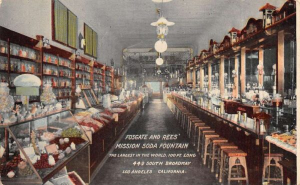 Los Angeles California Mission Soda Fountain Interior Vintage Postcard AA79748