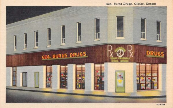 Olathe Kansas Burns Drug Store Vintage Postcard AA79751