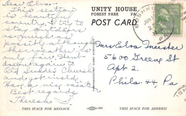 Forest Park Pennsylvania Unity House Lounge Vintage Postcard AA79792 - Image 2