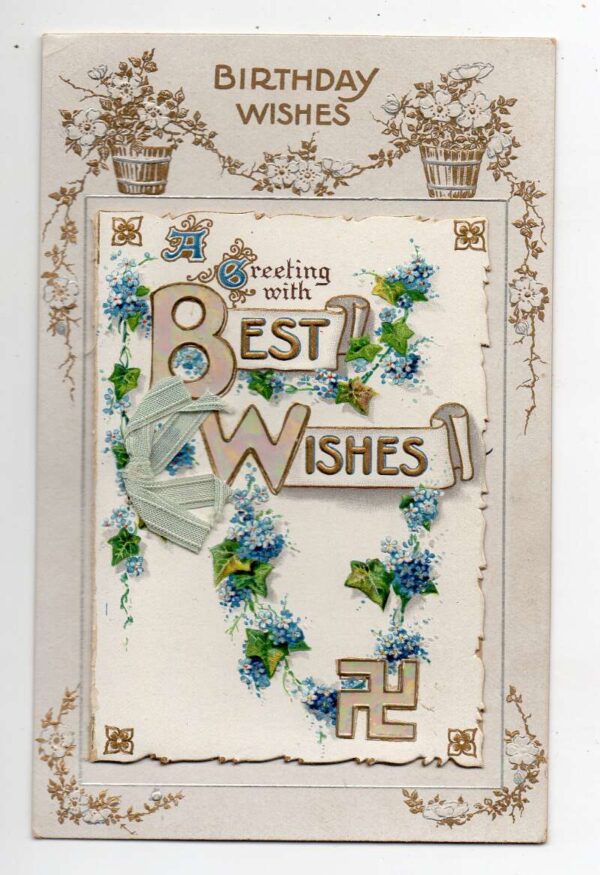 Birthday Greetings best Wishes Fold Out Card Swastika Vintage Postcard AA75832