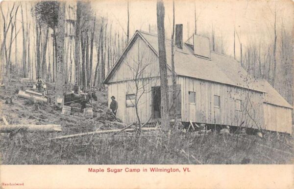 Willmington Vermont Maple Sugar Camp, B/W Lithograph Vintage Postcard U14283