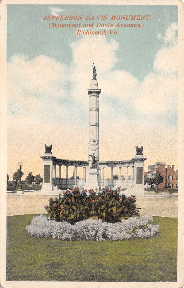 Richmond Virginia Jefferson Davis Monument, White Border Vintage Postcard U14321