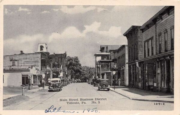 Tidioute Pennsylvania Main St., Business Section, Ford Sign, Vintage PC U14337