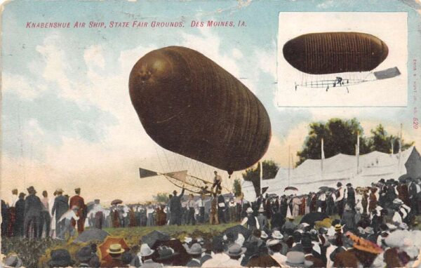 Des Moines Iowa Knabenshue Air Ship, State Fair Grounds, Vintage Postcard U14341