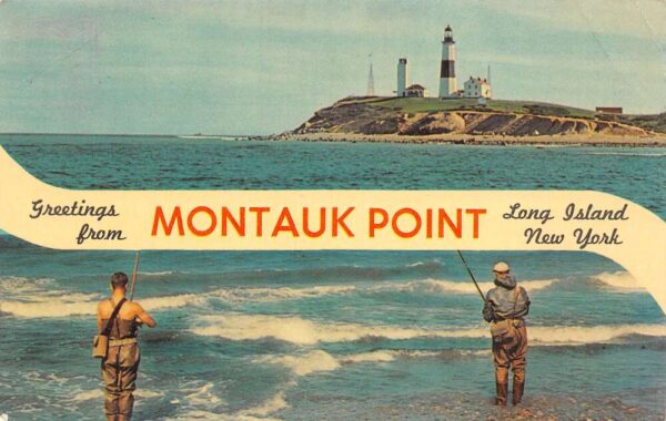 Long Island New York Greetings from Montauk Point, Chrome, Vintage PC U14369