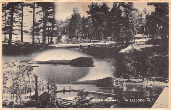 Willsboro New York Echo Lake Park, B/W Photo Print Postcard U14371