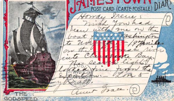 Jamestown Diary Greetings The Godspeed Ship Vintage Postcard AA75936