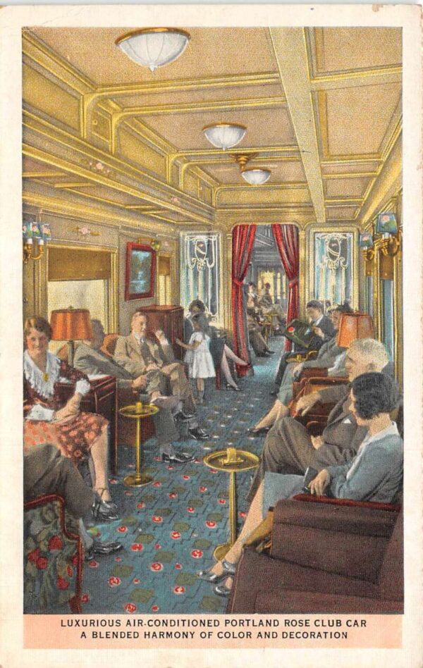 Union Pacific Railroad Portland Rose Club Car Interior Vintage Postcard AA75942