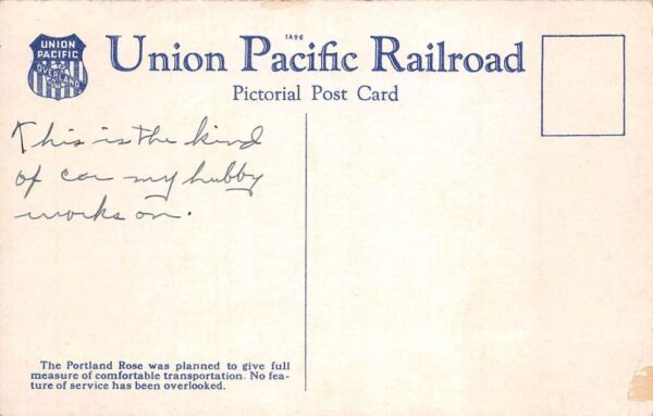 Union Pacific Railroad Portland Rose Club Car Interior Vintage Postcard AA75942 - Image 2