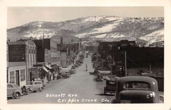 Cripple Creek Colorado Bennett Avenue Street Scene Real Photo Postcard AA75956