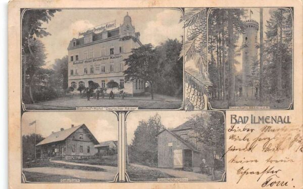 Bad Ilmenau Germany Train Station Hotel Tower Vintage Postcard AA75977