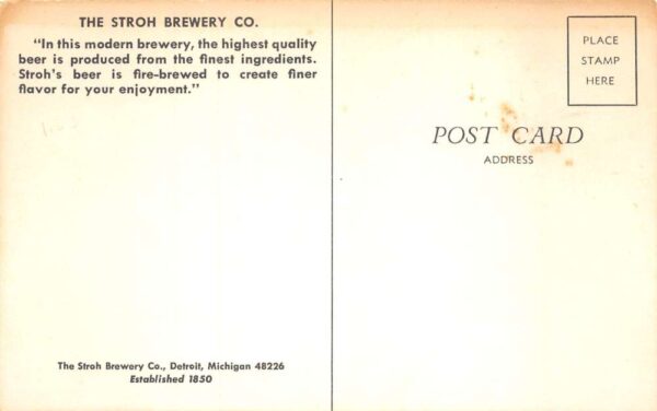 Detroit Michigan Stroh Brewery Beer Vintage Postcard AA75986 - Image 2