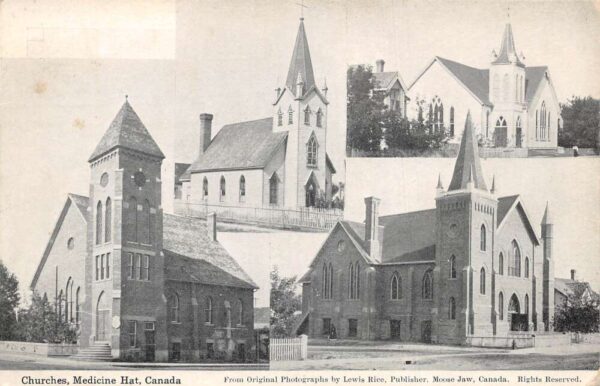 Medicine Hat Alberta Canada Churches Multiview Vintage Postcard AA75992