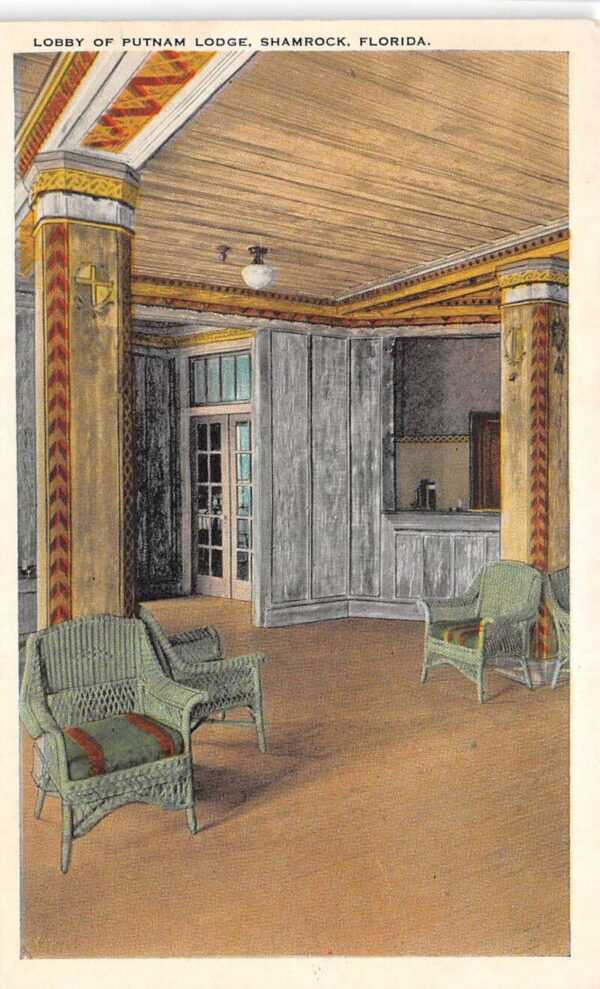 Shamrock Florida Putnam Lodge Lobby Vintage Postcard AA76012