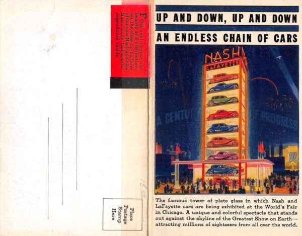 Chicago Worlds Fair Century of Progress Nash LaFayette Cars Bi-Fold PC AA76118