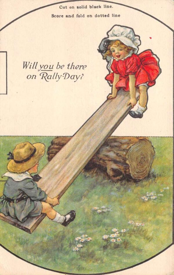 Rally Day Greetings Children on See-Saw Vintage Postcard AA76150