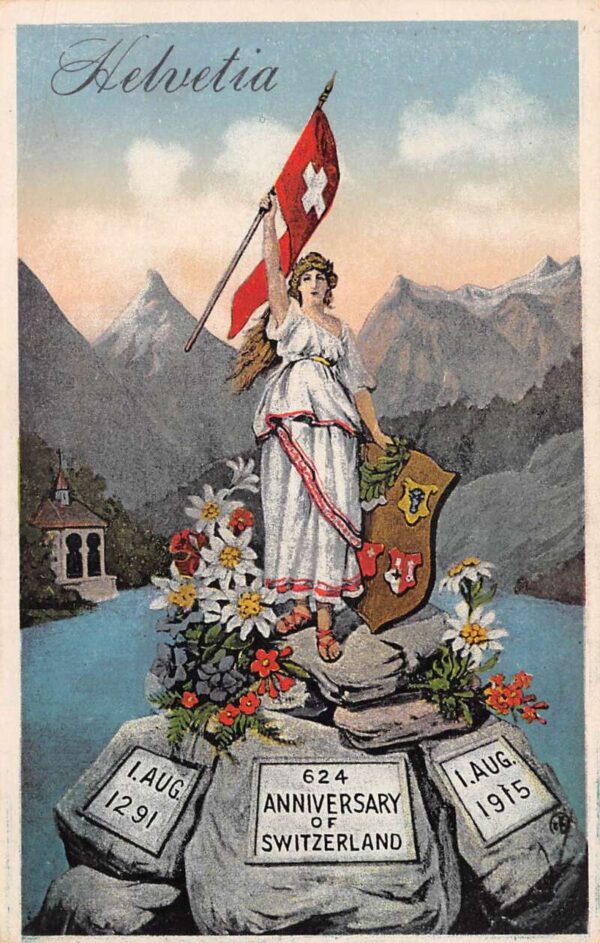 Westchester New York Swiss Independence Day 1915 Helvetia Postcard AA76173