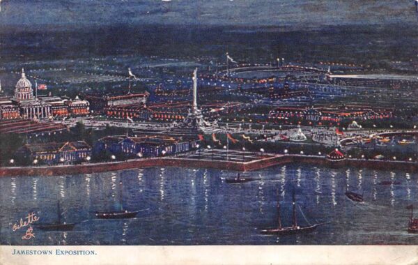 Jamestown Expo Virginia Birds Eye View at Night Tuck Oilette Postcard AA76178