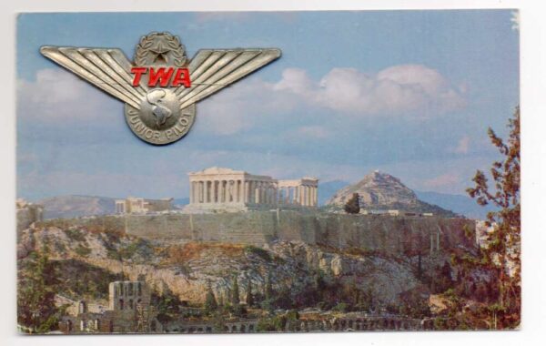 Athens Greece Acropolis TWA Airlines Novelty Metal Add On Postcard AA76184