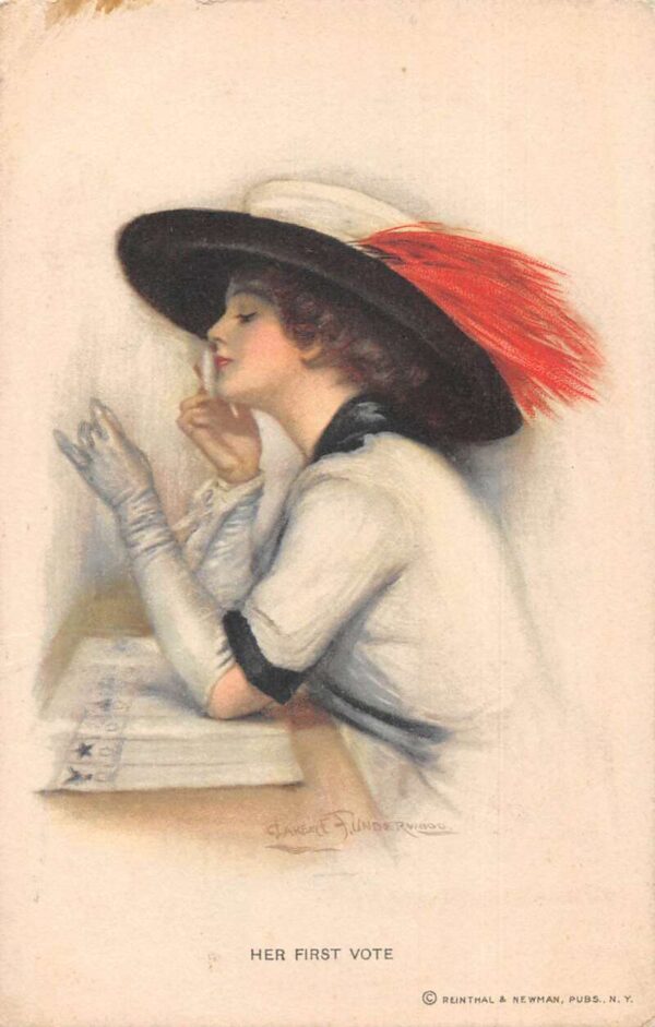 Suffrage Suffragette Greetings "Her First Vote" Artist Signed Postcard AA76187