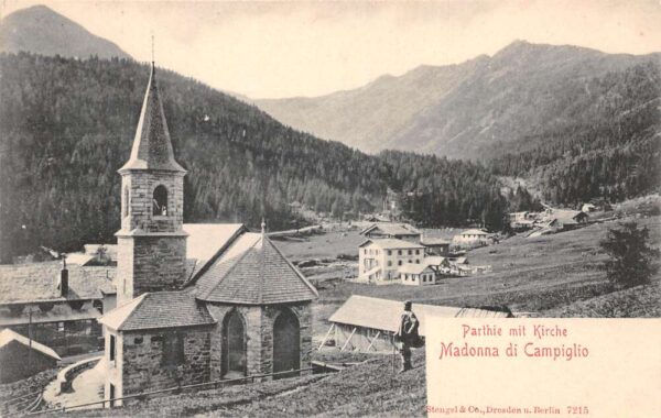 Madonna di Campiglio Italy Church and Scenic View Vintage Postcard AA76199